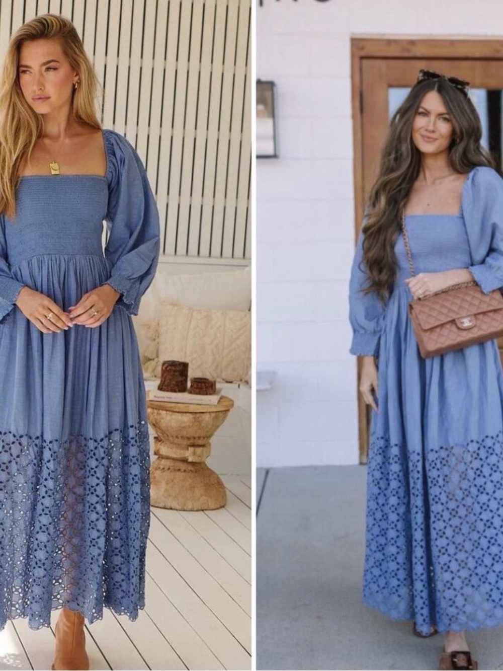 Free People perfect storm size S Blue Smocked Maxi Dress with Eyelet Hem - Picture 3 of 12